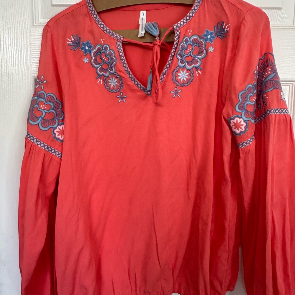Southern Tide Orange Embellished Tie Front Blouse